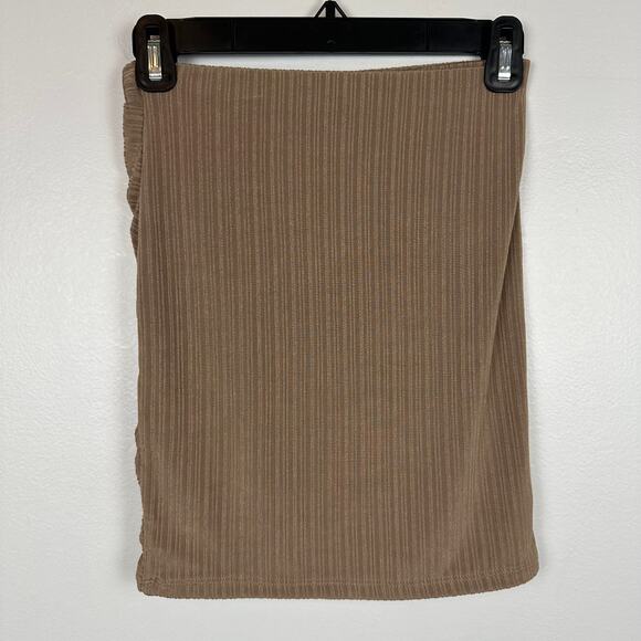 Naked Wardrobe Womens Ruched Bodycon Stretch Pull-On Taupe Mini Skirt Medium - Picture 2 of 5